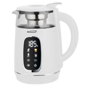 Brentwood 1.7L 1100W BPA Free 360 Cordless Digital Glass Electric Kettle in White with Tea Infuser